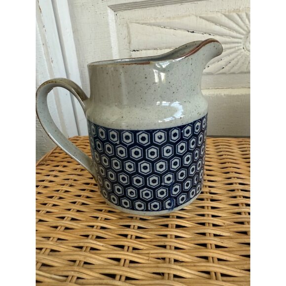 Vintage MCM Midcentury Stoneware Gray and Blue Water Pitcher - Picture 7 of 8